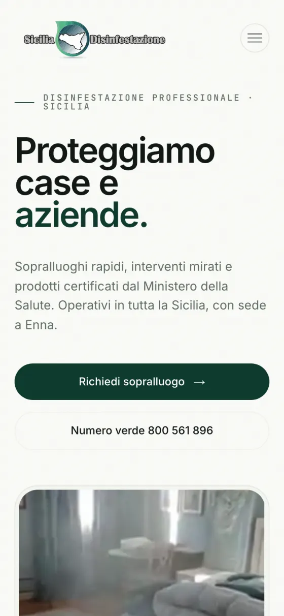 La pagina principale di siciliadisinfestazione.com vista da telefono